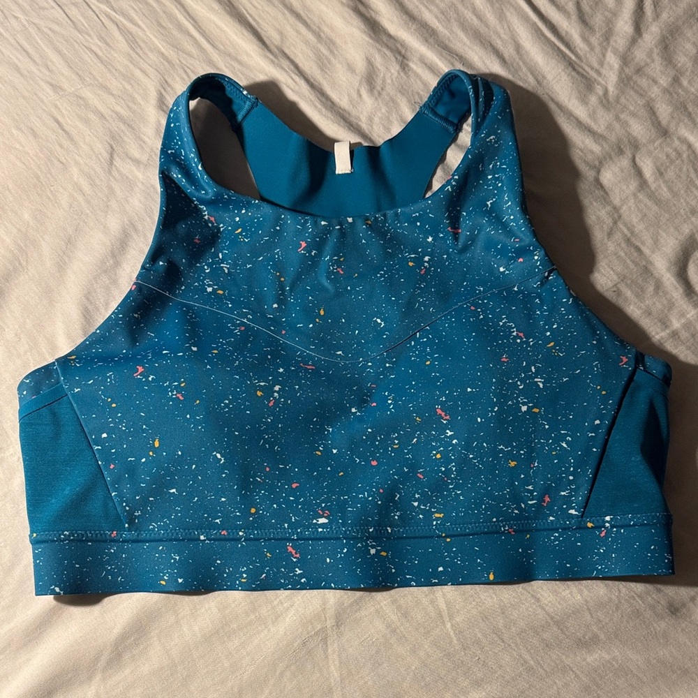 Brooks Teal Confetti High-Neck Sports Bra